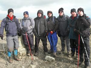 Ingleborough summit: Jeremy, Jas, Me, Philip, Godfrey, Andrew & Martin